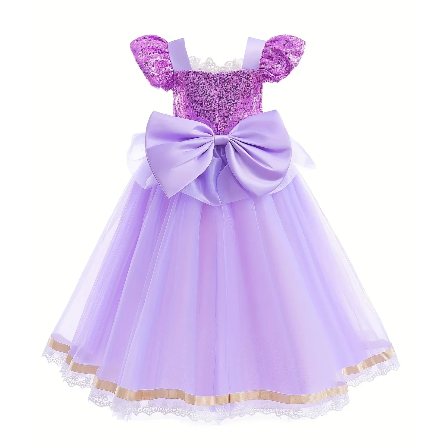 Girls Rapunzel Princess Costume Dress — Purple Puffy Halloween & Birthday Party Dress