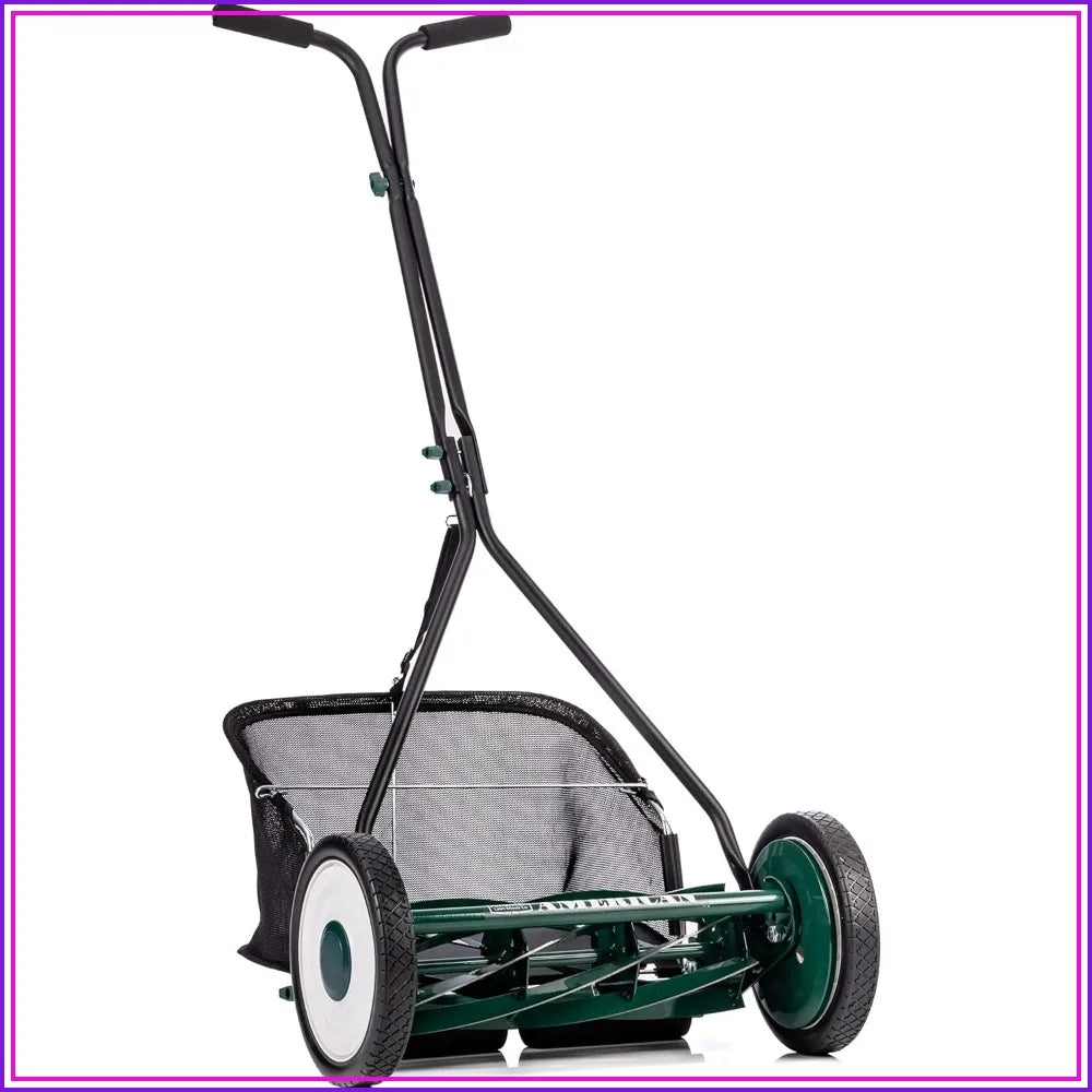 16-Inch 7-Blade Reel Mower with Grass Catcher | Manual Push, Scissor-Cut Precision, Adjustable Height, Eco-Friendly