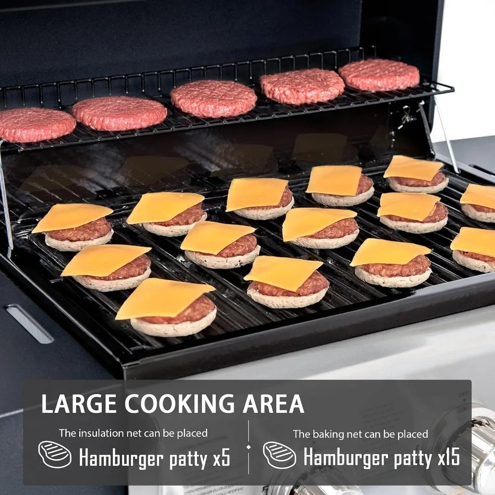 3-Burner Propane Gas Grill | 472 Sq. In., 30,000 BTU, Stainless Steel, Foldable Side Tables, Built-in Thermometer