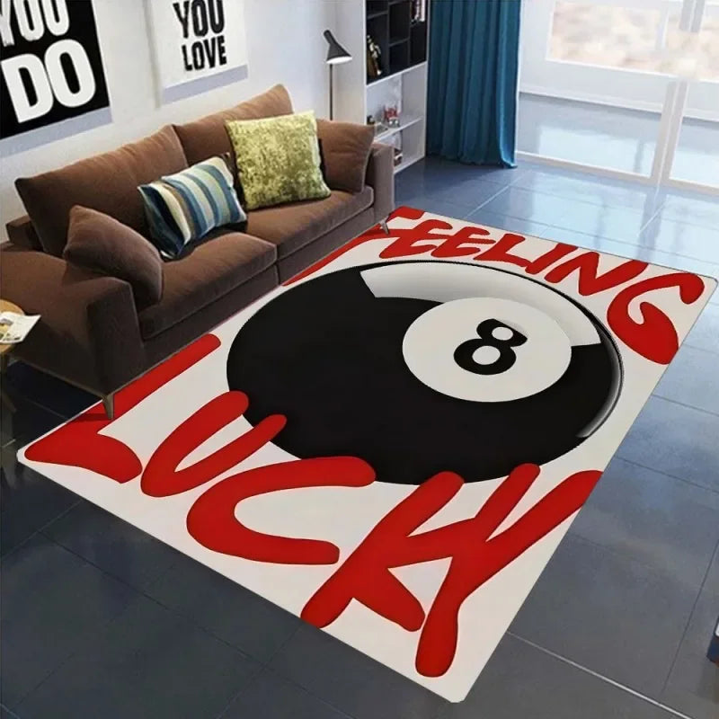 Black 8 Billiards Area Rug – Non-Slip Dirt-Resistant Carpet for Bedroom & Game Room