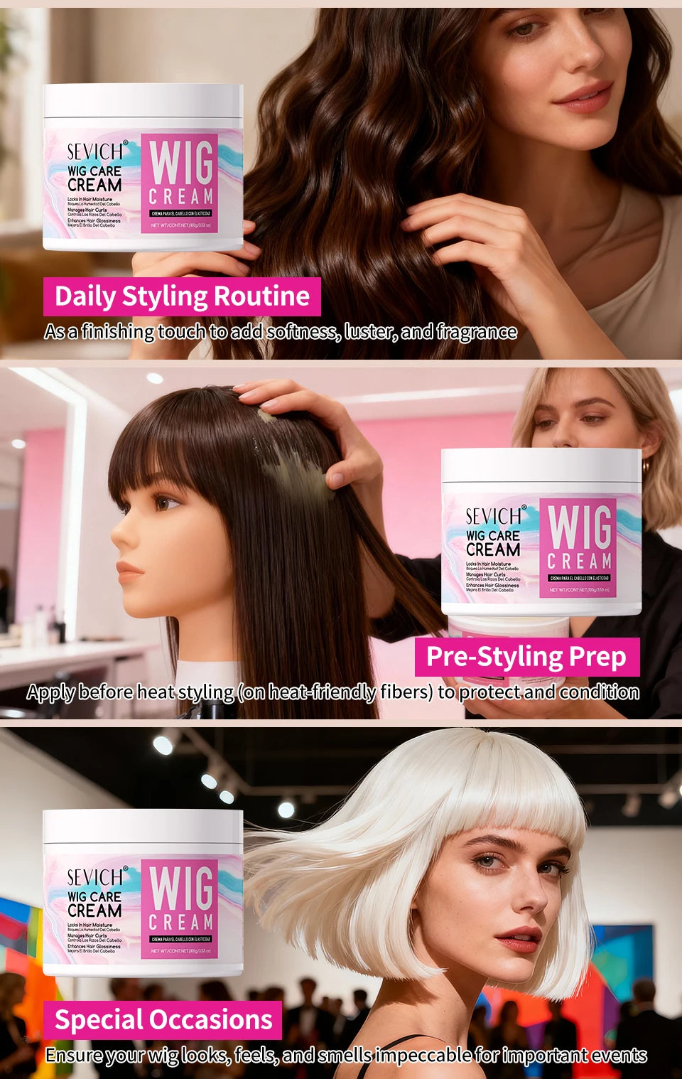 SEVICH Professional Wig Hair Care Products Wig Smoothing Keratin Hair Mask Oil Control Deep Cleansing Wig Shampoo Wig Care Spray