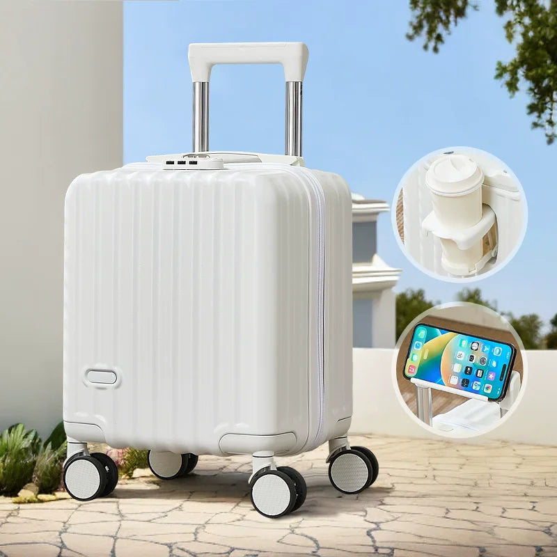 14" Lightweight Carry-On Boarding Suitcase with Cup Holder — Compact Travel Luggage