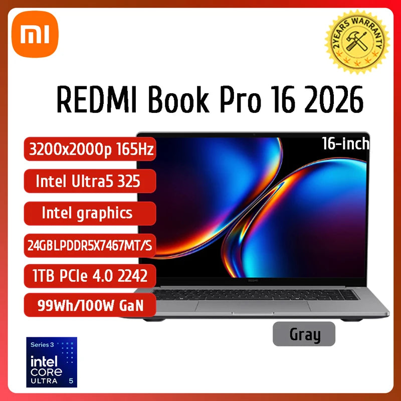 Xiaomi Redmi Book Pro 16 2026 – 3.2K 165Hz, Intel Core Ultra 7, 32GB DDR5, 1TB SSD, 99Wh Battery
