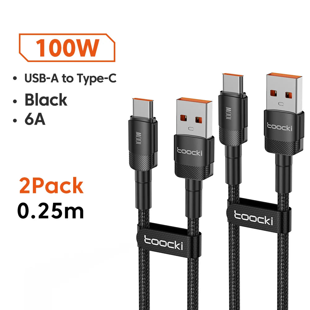 6A Speed. Braided Strength. Every Length. — Toocki USB-A to USB-C 6A 100W Fast Charging Cable | 0.25m to 3m, Huawei, Xiaomi, Samsung, OnePlus, 4 Colors