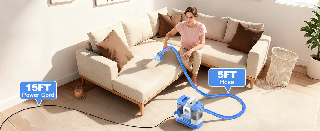 Carpet & Upholstery Cleaner Machine — 32Kpa Powerful Suction, 5 Cleaning Tools, Lightweight for Rug, Car Seats, Pets & Stairs