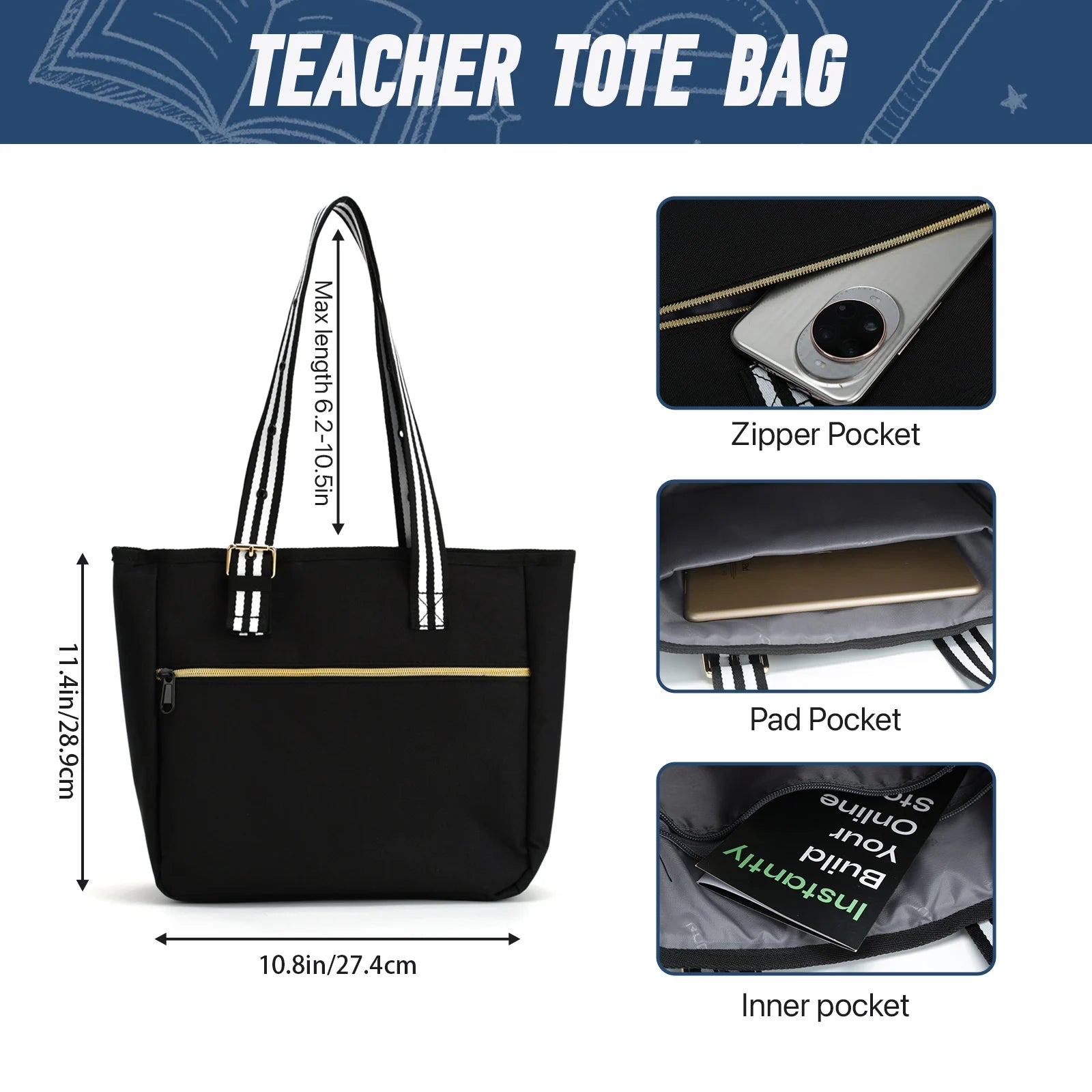 Rolling Teacher Tote Bag with Wheels — 15.6" Laptop Trolley for Teachers & Commuters