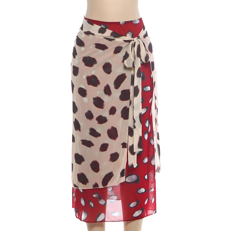 Women's V-Neck Lace-Up Polka Dot Mesh Dress – Flared Sleeve Slim Fit Casual Daily Dress