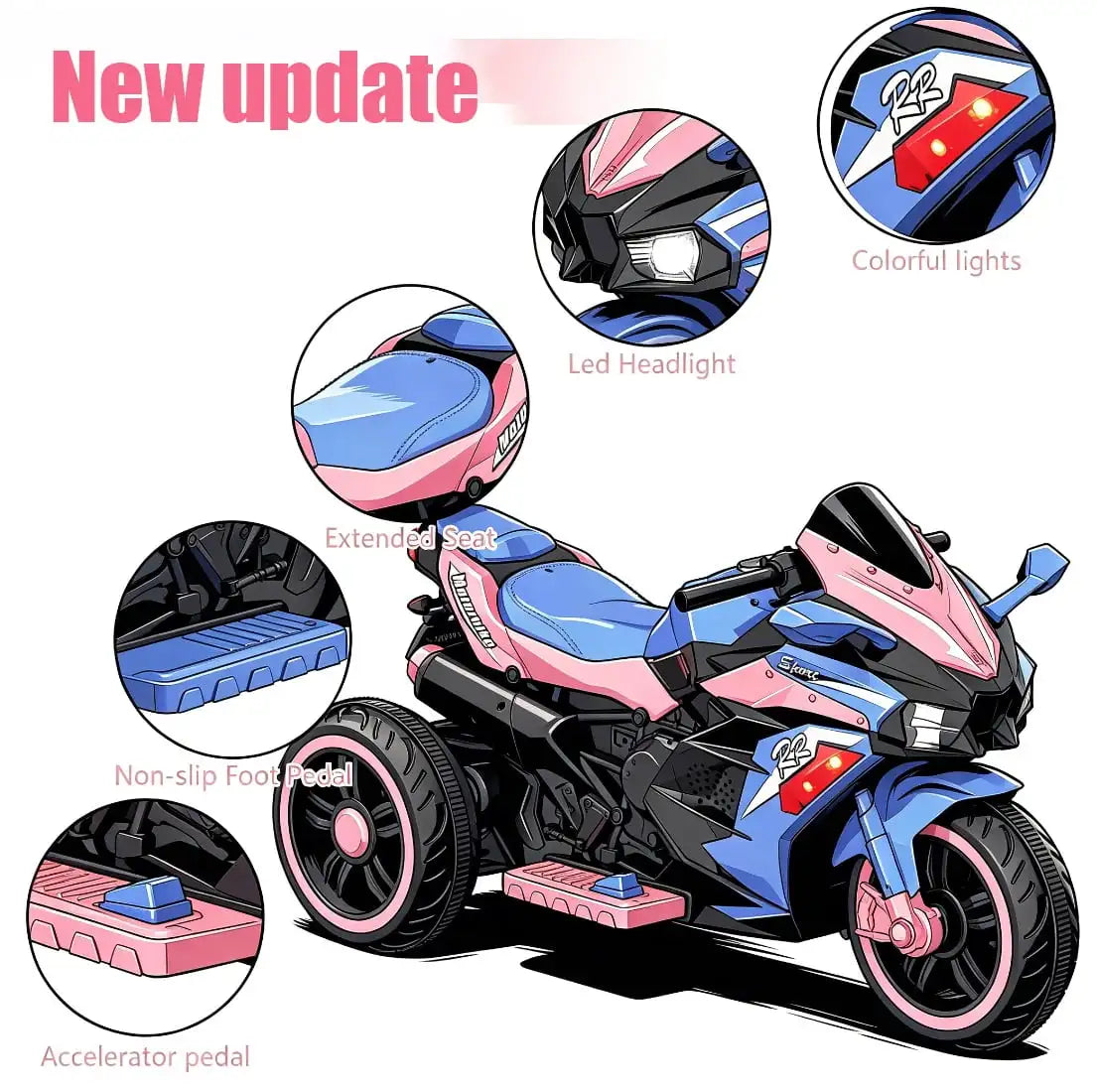 12V Kids Ride-On Motorcycle – Three-Wheel Electric Toy with Remote
