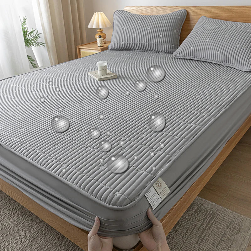 Waterproof Thickened Mattress Pad Protector – Embroidered Breathable Fitted Bed Cover, 140–180x200cm