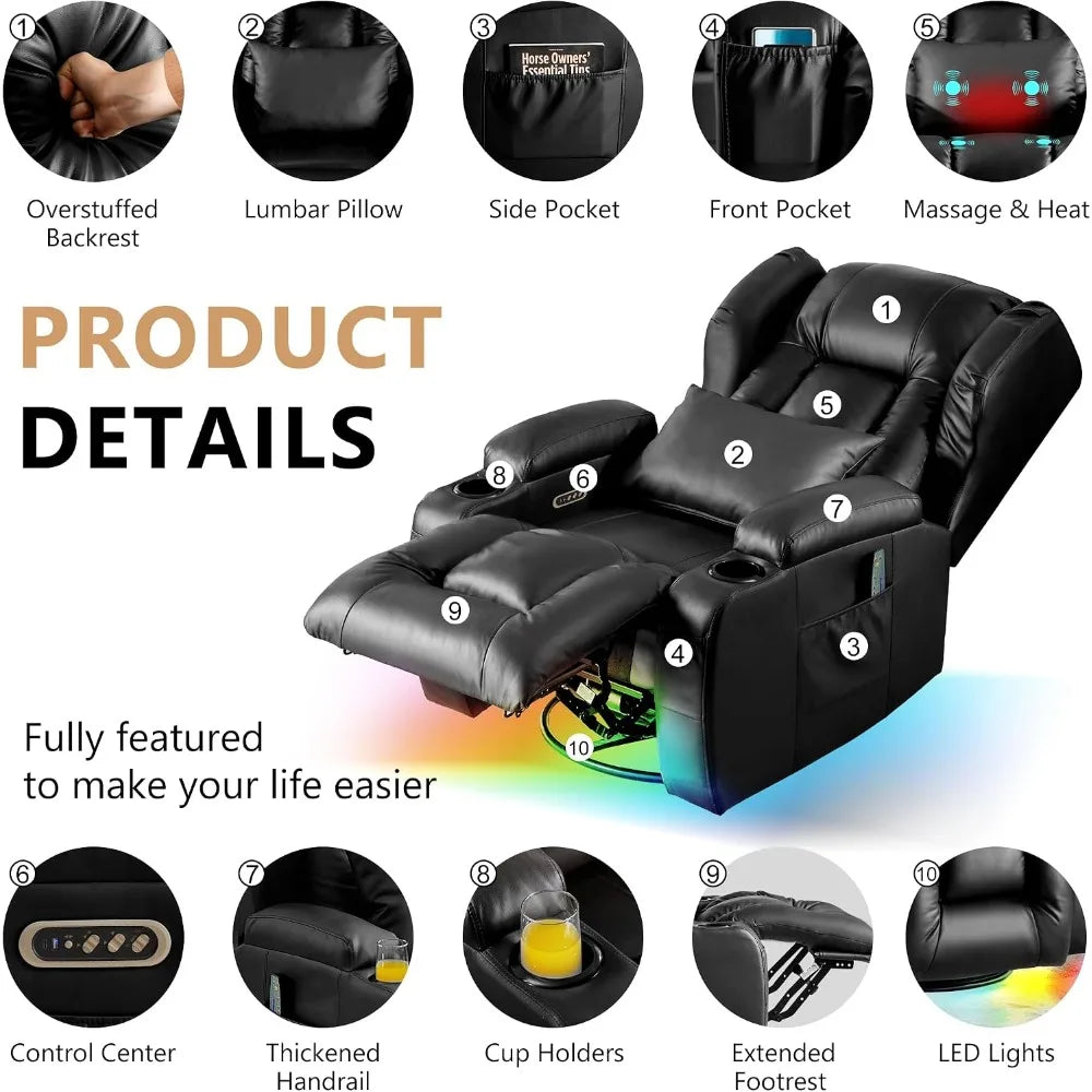 Dual-Motor Power Recliner with Heat & Massage