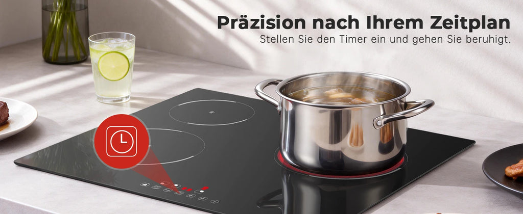 6000W 4-Zone Ceramic Induction Hob – 60cm Black Glass, Touch Control, 9 Power Levels, Timer & Child Lock