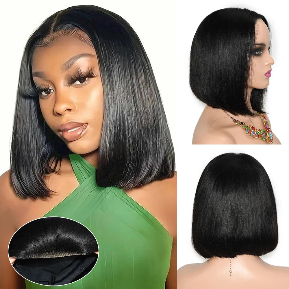 Straight Glueless Wig Human Hair Ready To Wear Short Bob Wigs For Women Transparent Pre Cut Human Hair Wigs Bleached Bye Bye Knots Natural Hairline 100% Human Hair Wigs For Women No Glue Cheap Wigs On Clearance Alianna 4x4 La