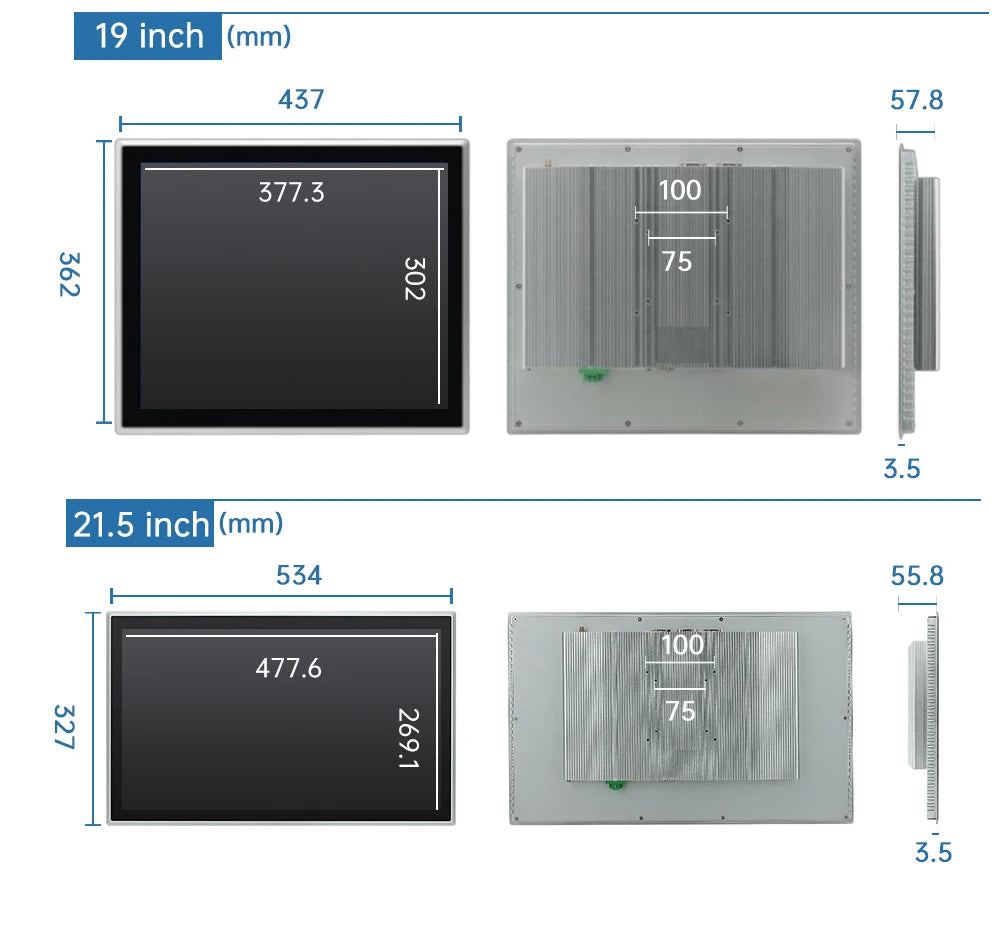 TouchWo IP65 Industrial All-in-One PC – 8" to 21.5" PCAP Touch, 1080p, Win10, Embedded/Wall Mount