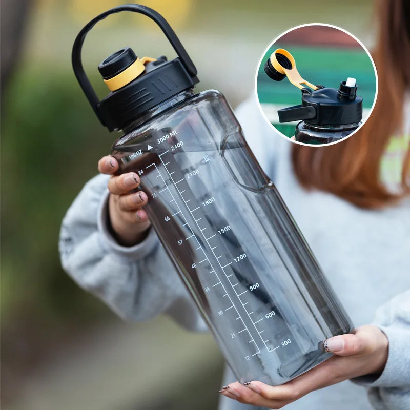 LUSQI 1.5L/2L/3L Large Capacity Motivational Water Bottle with Straw, Time Stamp & Carry Rope – BPA-Free, Leakproof
