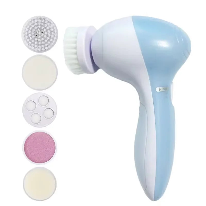 5-in-1 Electric Facial Cleansing Brush — Blackhead Removal, Spa Massage, Skin Care Tool