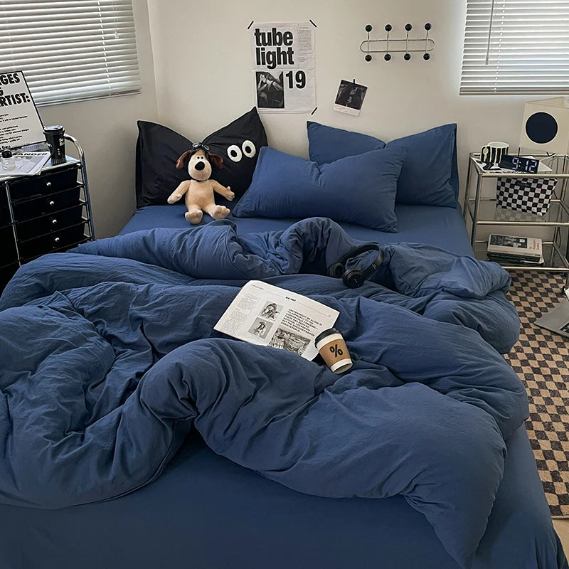 Blue Washed Cotton Duvet Cover – 150x200cm, Girls & Boys Bedroom, Quilt Cover (Pillowcase Sold Separately)