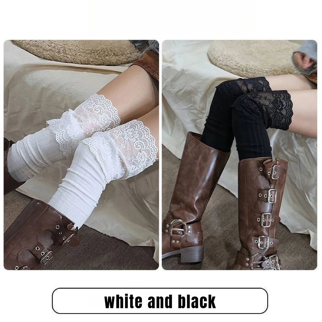 Women's Lace Thigh-High Stockings – Thick Cotton Blend