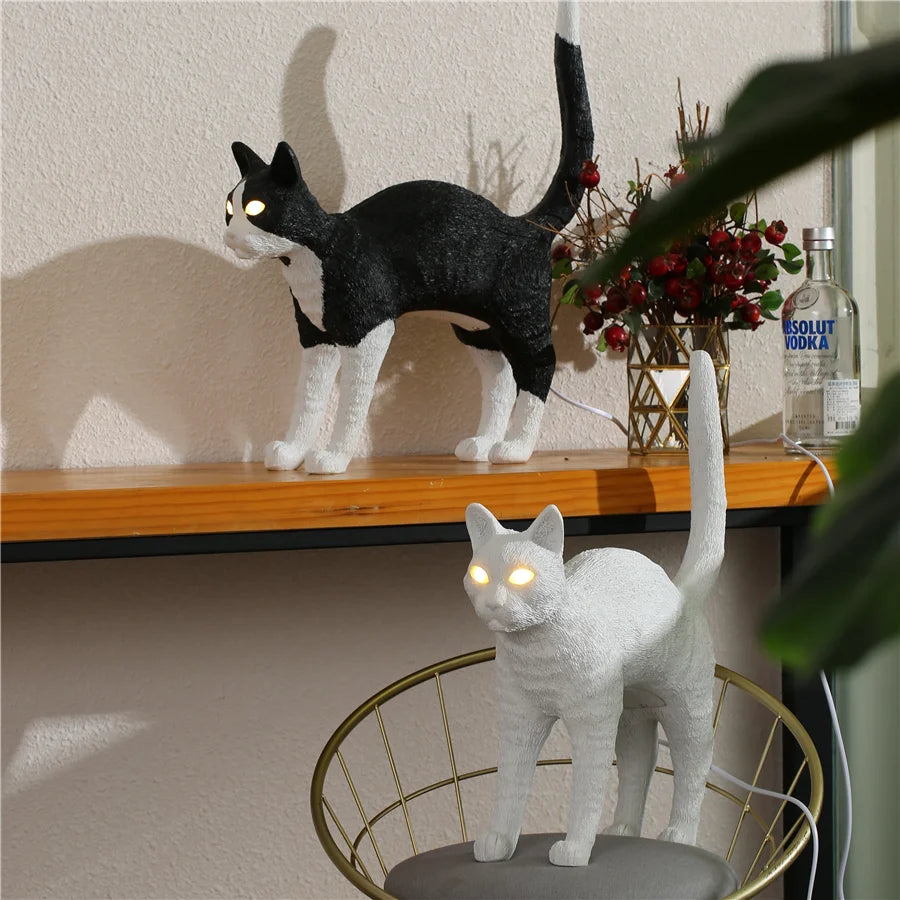 Cat Table Lamp – Resin Sculpture with Light-Up Eyes