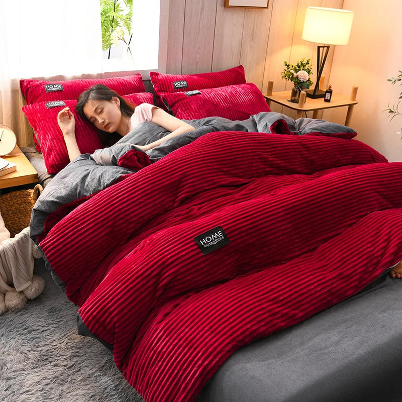 Thick Velvet Duvet Cover Set – Warm Solid Color 3-Piece Bedding, 12 Colors & 4 Sizes