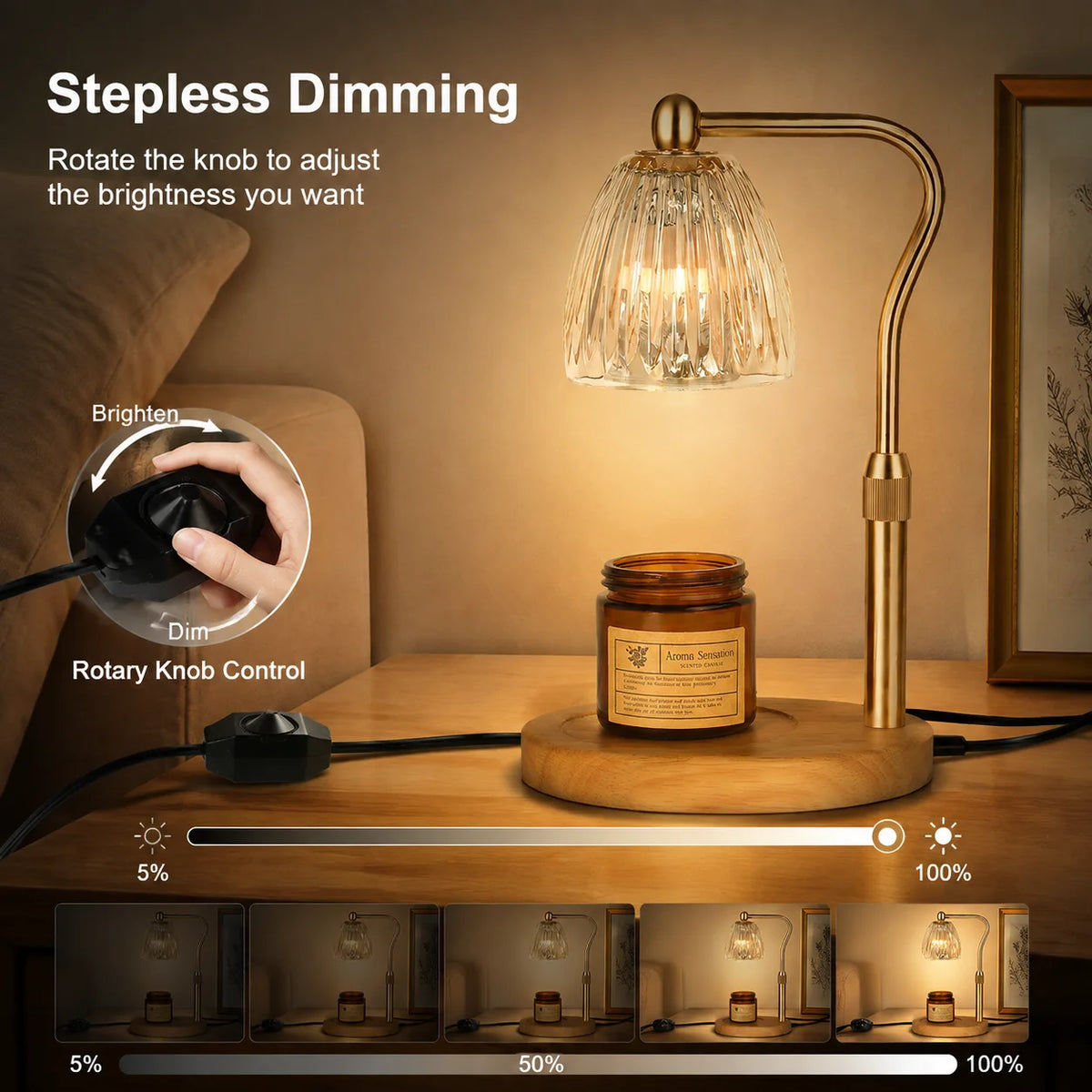 Dimmable 50W Candle Warmer Lamp with Glass Shade