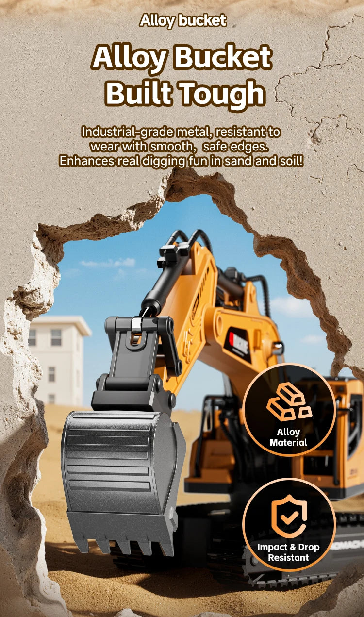 14-Channel 3-in-1 RC Excavator with Mist Spray – Alloy Remote Control Construction Truck