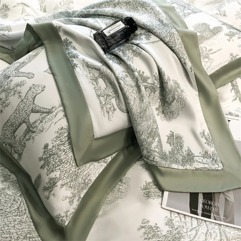 Eucalyptus Lyocell Bedding Set – Silky Soft Forest & Leopard Print Duvet Cover, Bed Sheet & Pillowcases