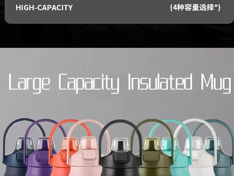 Large Capacity Vacuum Thermos Bottle with Handle & Straw – 304 SS, 6–12Hr Insulated, 800ml–1500ml, 16 Colors