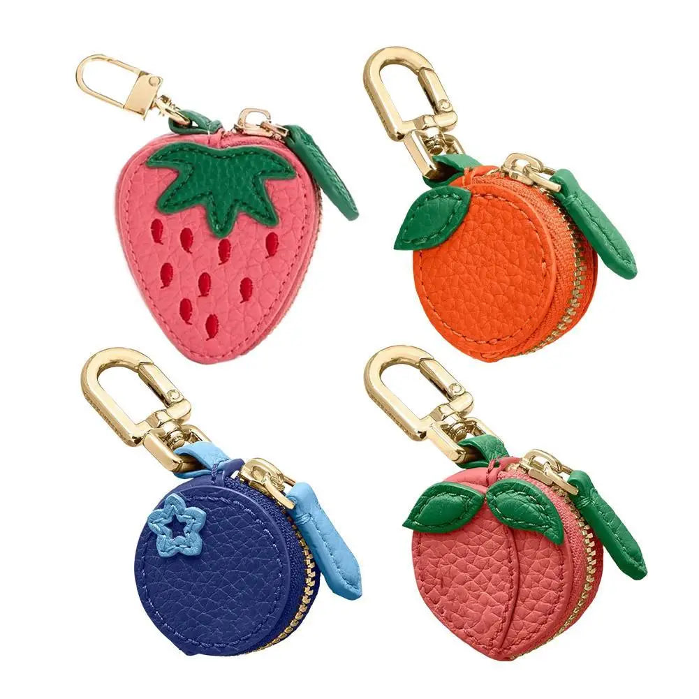Cute Fruit Shape Leather Coin Purse – Mini Zipper Earphone Bag, Keychain Pendant Wallet for Women & Girls