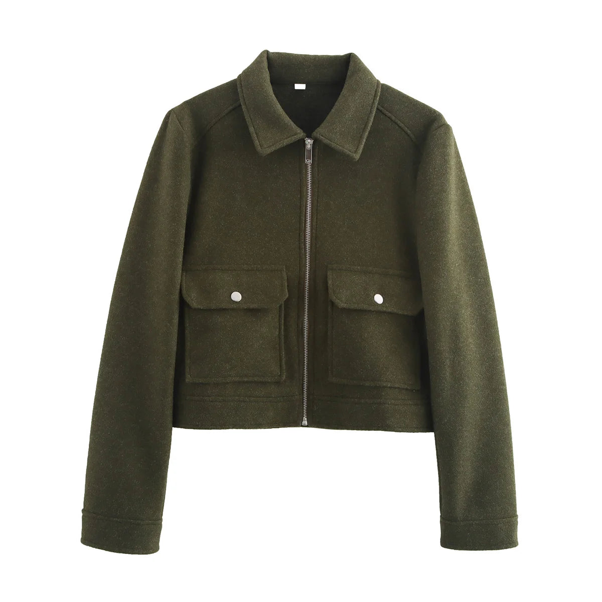 Women's Short Zip-Up Jacket Coat – Elegant Street Outerwear with Pockets