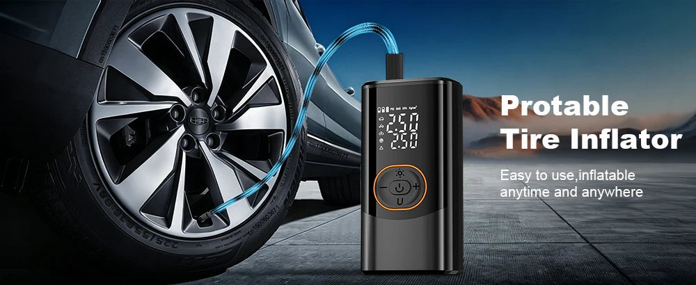 Cordless Tire Inflator with Dual Display and Auto Shutoff