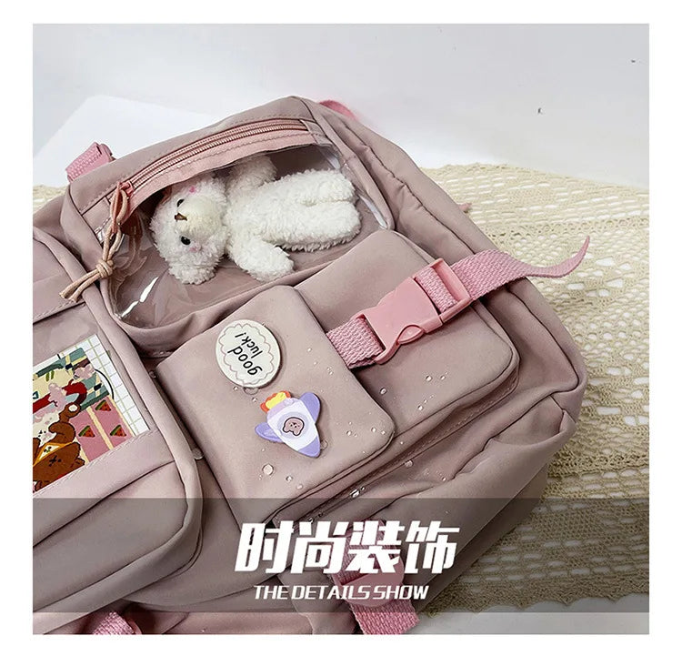 HTLT Korean Style Nylon Backpack – Large Capacity Waterproof Student School Bag for Women