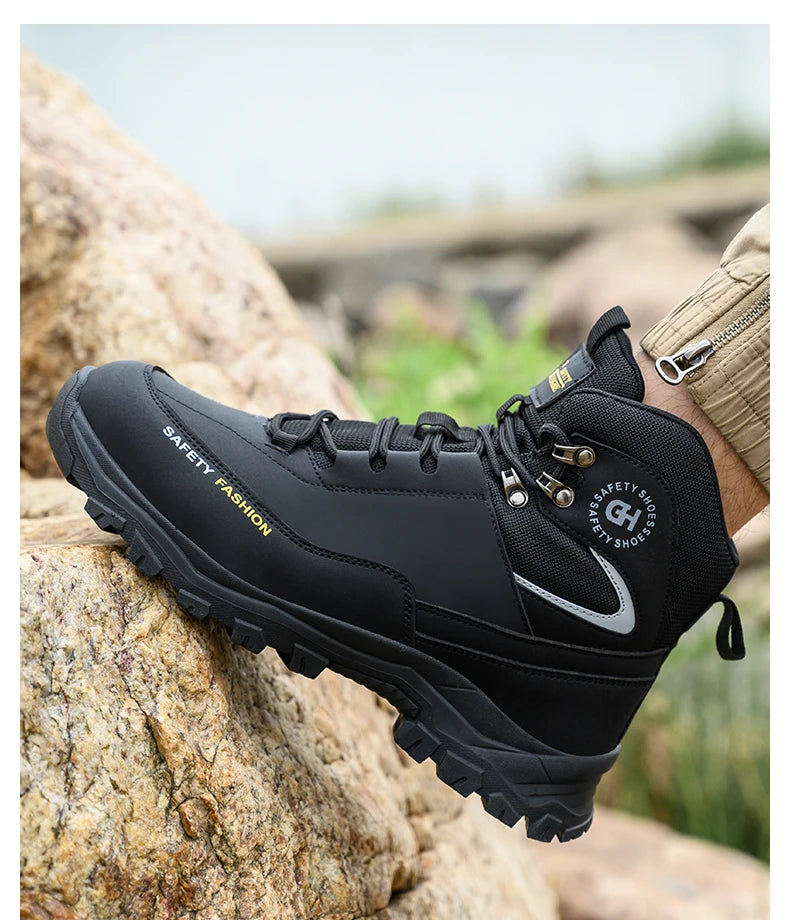 Men's Button-Closure Synthetic Work Shoes