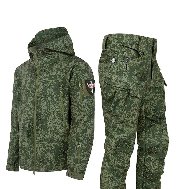 Men's Camouflage Tactical Set – Waterproof Softshell Fleece Jacket & Cargo Pants