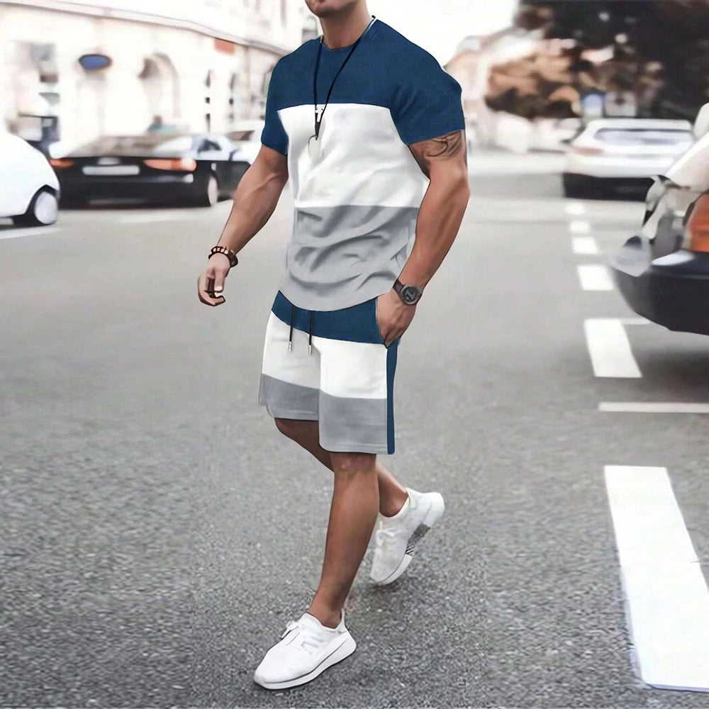 Men's Retro Short Sleeve T-Shirt & Shorts Set – Cool Breathable Casual Summer 2-Piece