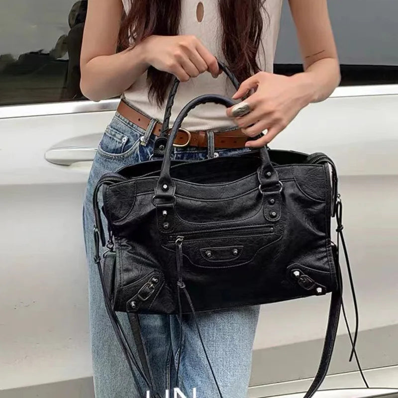 Y2K Motorcycle Crossbody Bag – Trendy PU Leather City Tote & Shoulder Handbag for Women