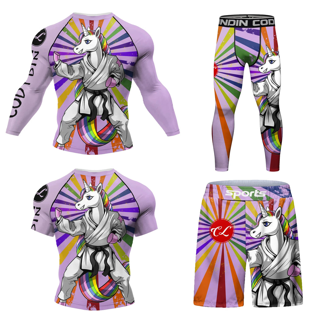 MMA BJJ Rash Guard 3D Print Compression T-Shirt & Pants – Durable Boxing Jogging Tracksuit