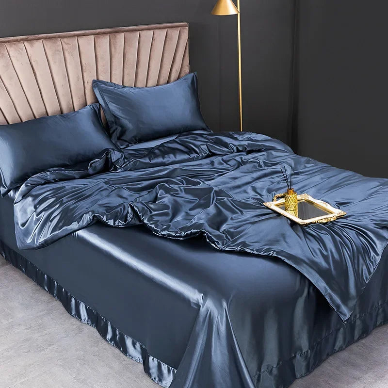 100% Pure Silk Bedding Set – 4-Piece Luxury Duvet Cover, Bedsheet & Pillowcases, Twin to King