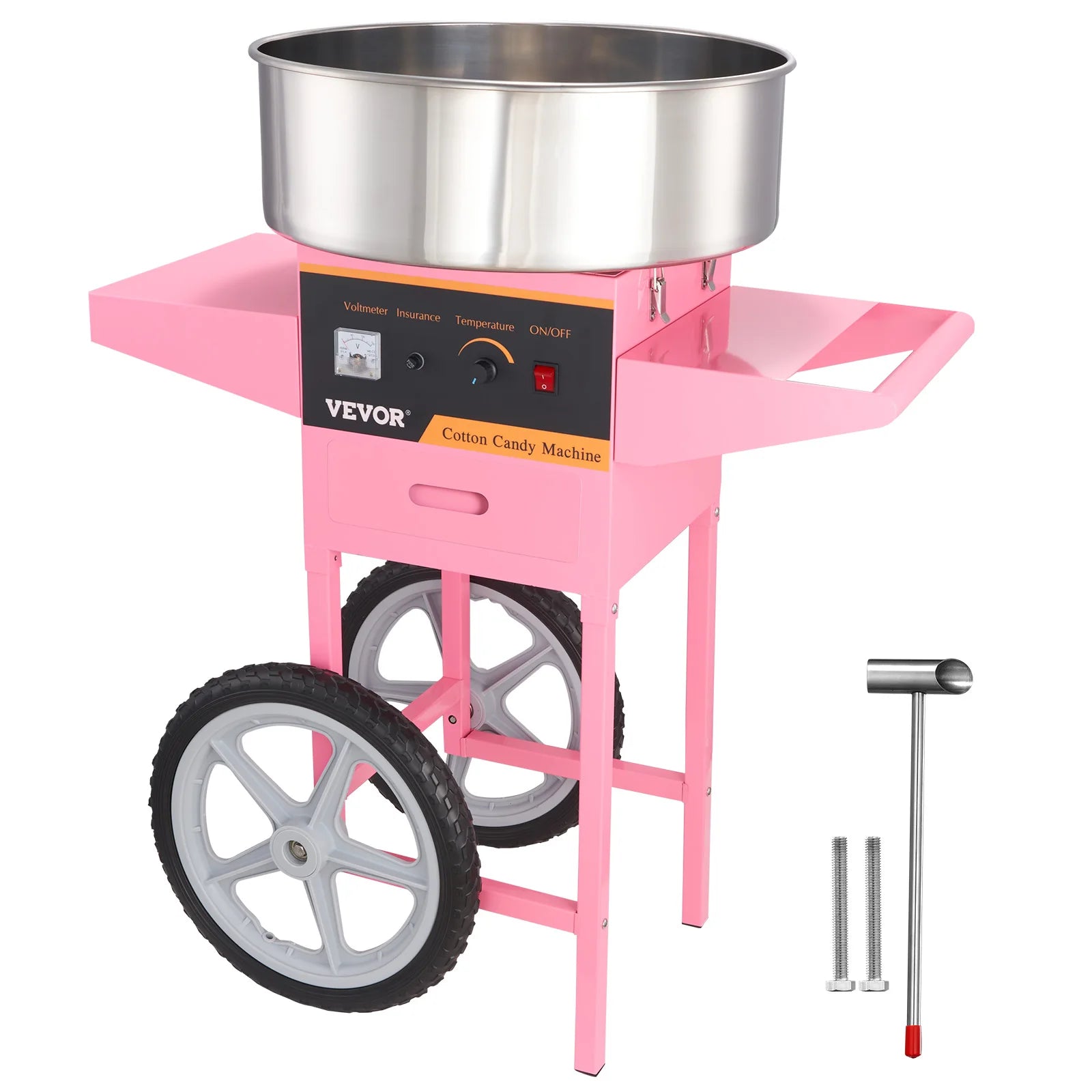 Commercial Cotton Candy Machine 1000W — Electric Floss Maker with Cart, Stainless Steel Bowl
