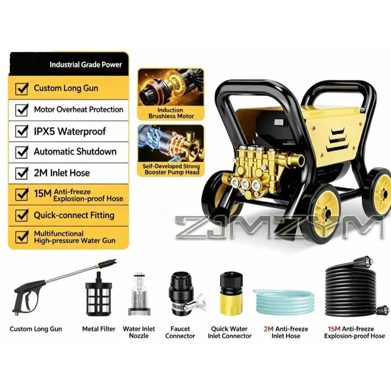 Electric High-Pressure Washer with Auto Start/Stop & Self-Priming – 10m, 15m & 20m Options