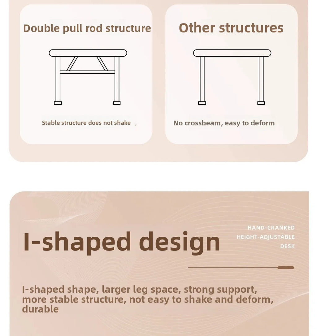 Manual Crank Height-Adjustable Computer Desk — Ergonomic Study Table, 65–95cm, Multiple Finishes