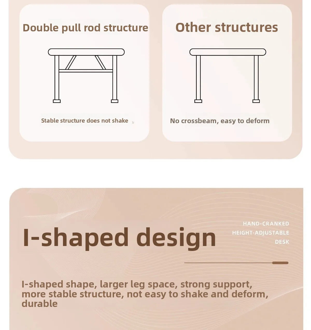 Manual Crank Height-Adjustable Computer Desk — Ergonomic Study Table, 65–95cm, Multiple Finishes
