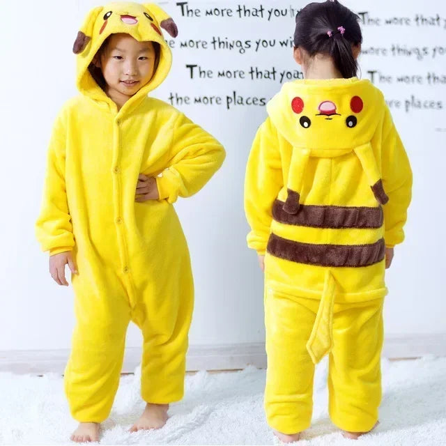 Kids' Pokémon Pikachu Warm Flannel Onesie Pajamas | Hooded Animal Cosplay Sleepwear