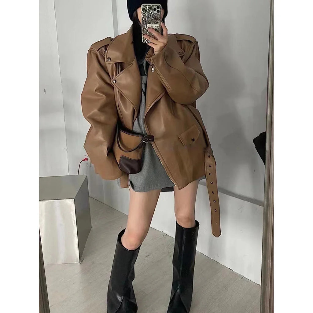 Women's Khaki Jacket – Loose Fit Zip-Front Layer