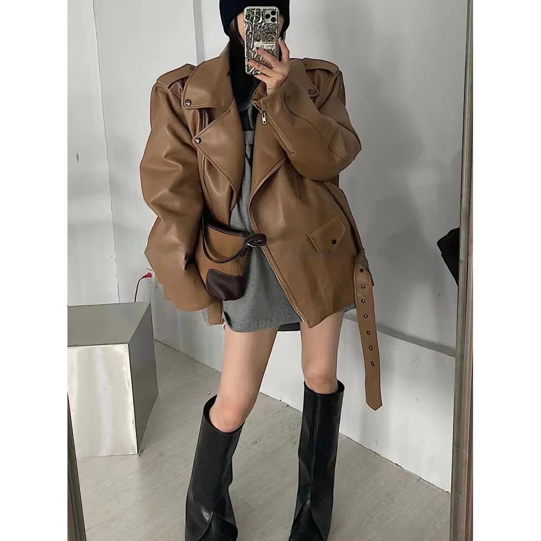 Women's Khaki Jacket – Loose Fit Zip-Front Layer