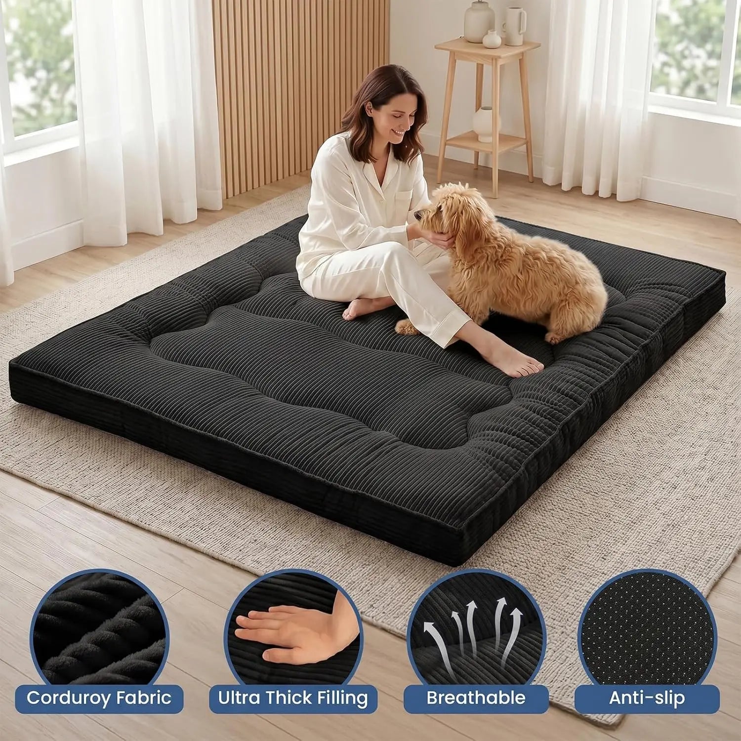 Sleep Anywhere in Comfort — Extra Thick Japanese Floor Futon Mattress | Memory Foam, Foldable, Anti-Slip for Adults & Guests