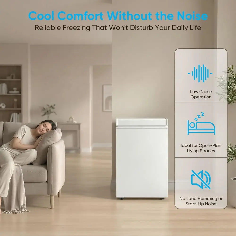 Compact Chest Freezer with Removable Basket – 7-Level Temperature, Low Noise, Top Open Door