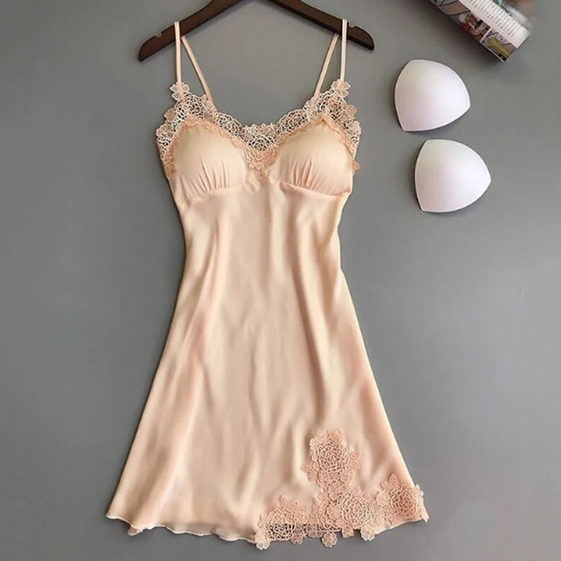 Women's Ice Silk Suspender Nightdress | Satin Halter Slip Dress Sleepwear