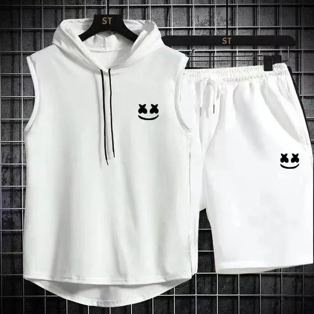 Men's Short Sleeve T-Shirt & Elastic Waist Shorts Casual Sport Set