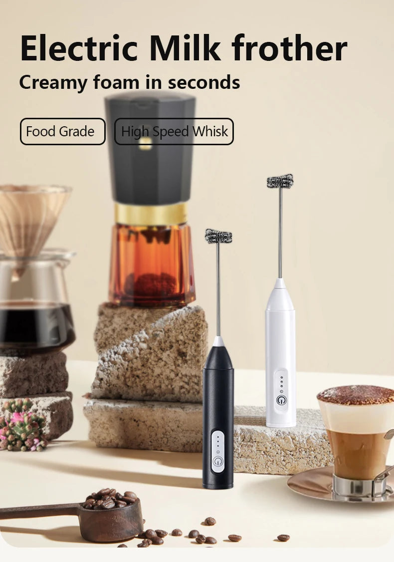 Wireless USB Rechargeable Milk Frother – 3-Speed Handheld Foam Maker & Coffee Whisk