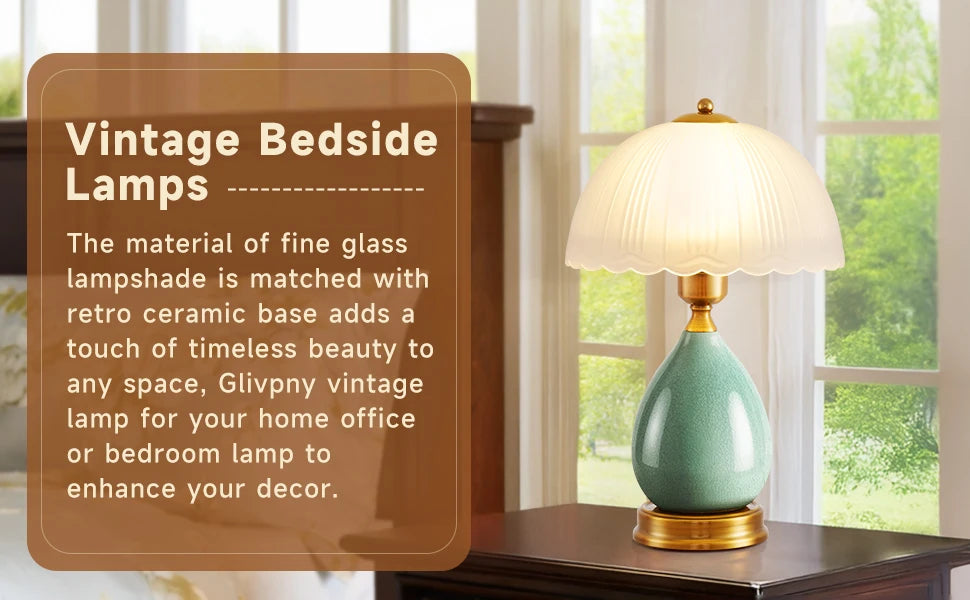 Green Ceramic Table Lamp – Scalloped Glass Shade